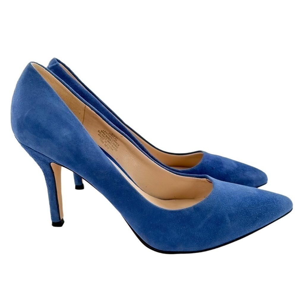 Nine West womens Flax heels size 8.5 blue suede pointy toe stilettos